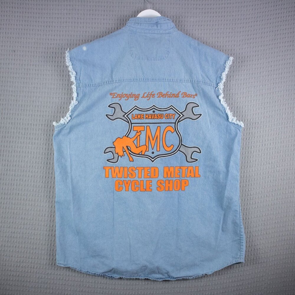 Biker's Edge Denim Twisted Metal Shop Sleeveless Shirt